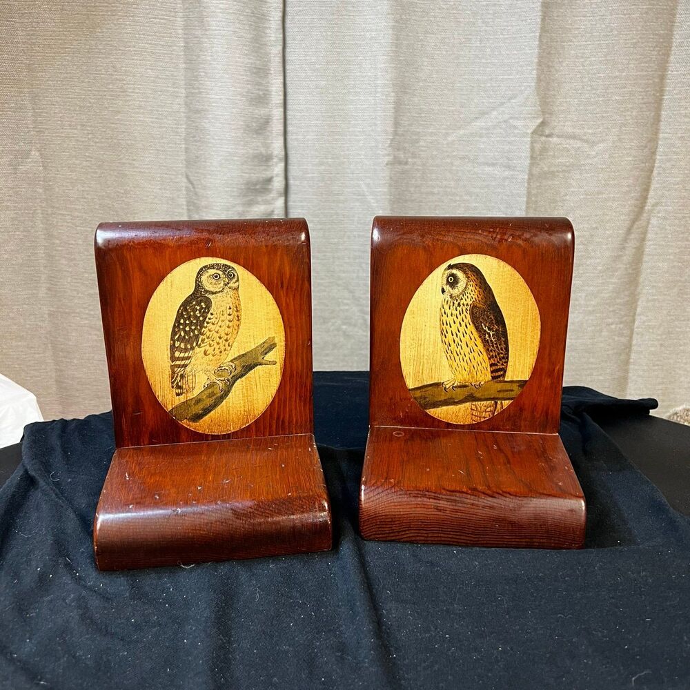 Vintage wooden owl bookends hand crafted